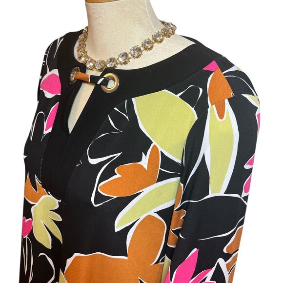 JOSEPH RIBKOFF 🇨🇦 Top Tunic Size 10 Pink Rust Green Leaves Flowers - Picture 5 of 9
